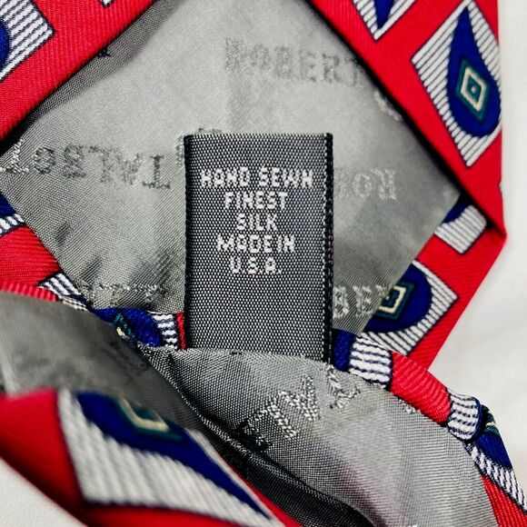 Robert Talbott Tie Vintage Paisley Teardrop Diamond Red Blue Hand Sewn USA - Picture 4 of 9